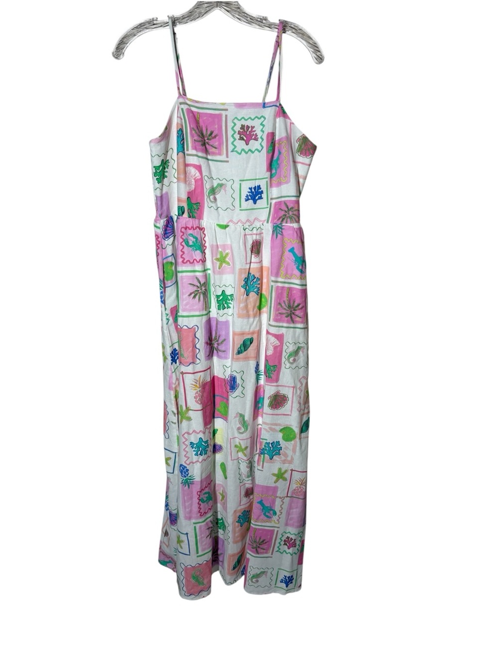 {NWT} She + Sky White Sundress with Pink, Green & Blue Print Medium - Picture 2 of 9